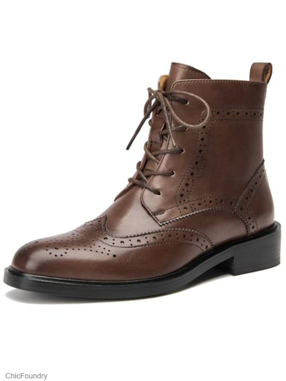 Women's Leather Combat Ankle Boots Wingtip Brogue Lace Up Oxfords